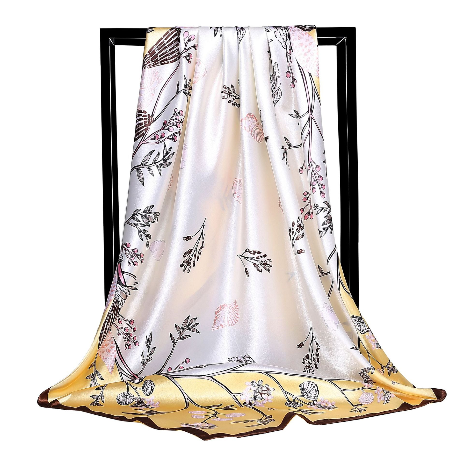 2023 NEW Women Silk Scarf 90CM Square Autumn Foulard Kercheif Oil Paint Printed Flower  Scarves Lady's Neck Hair Band Girl Shawl