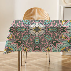 Mandala Floral Patterns Flax Linen Tablecloth Table Dustproof Cover Heat Resistant Kitchen Dining Room Decoration Multiple Sizes