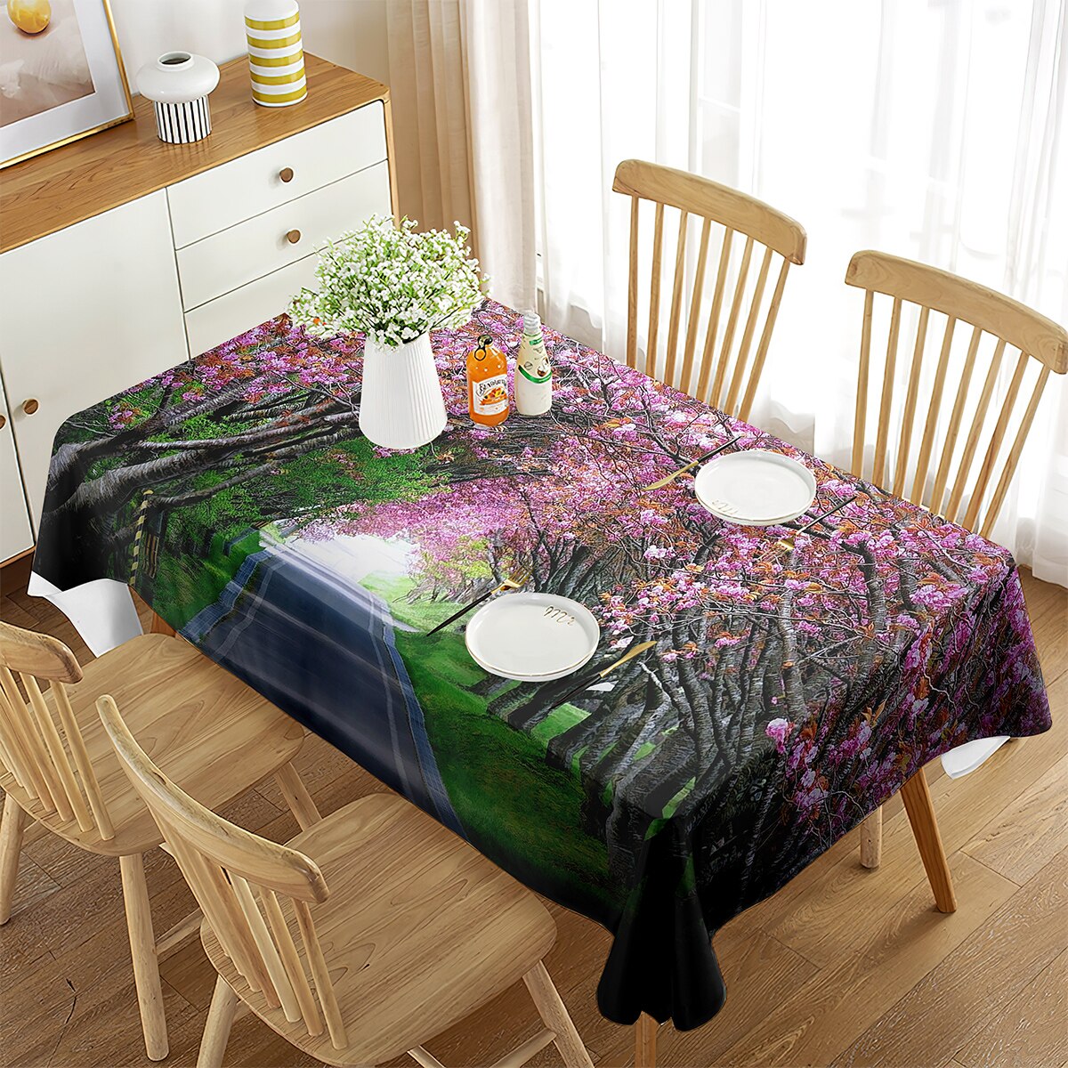 Cotton Tablecloth Flowers Plant Spring Theme Dining Room Outdoor