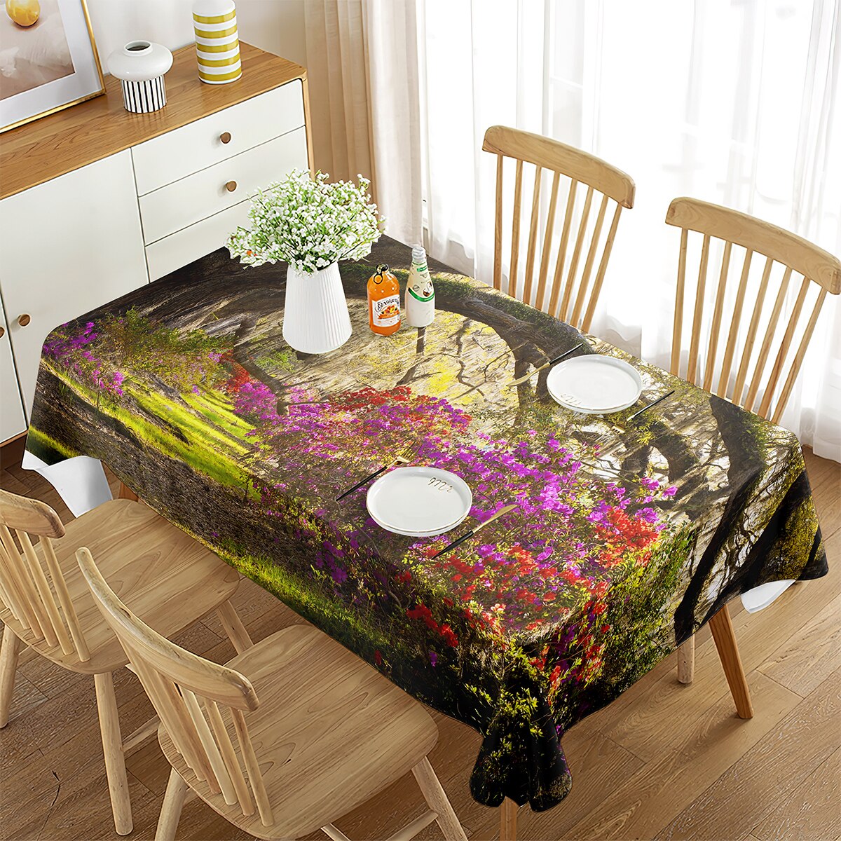 Cotton Tablecloth Flowers Plant Spring Theme Dining Room Outdoor