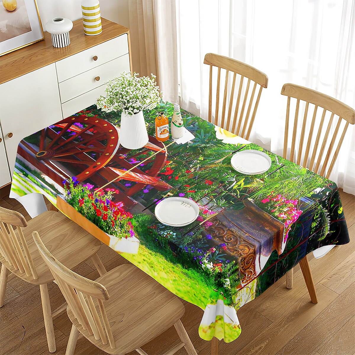 Cotton Tablecloth Flowers Plant Spring Theme Dining Room Outdoor