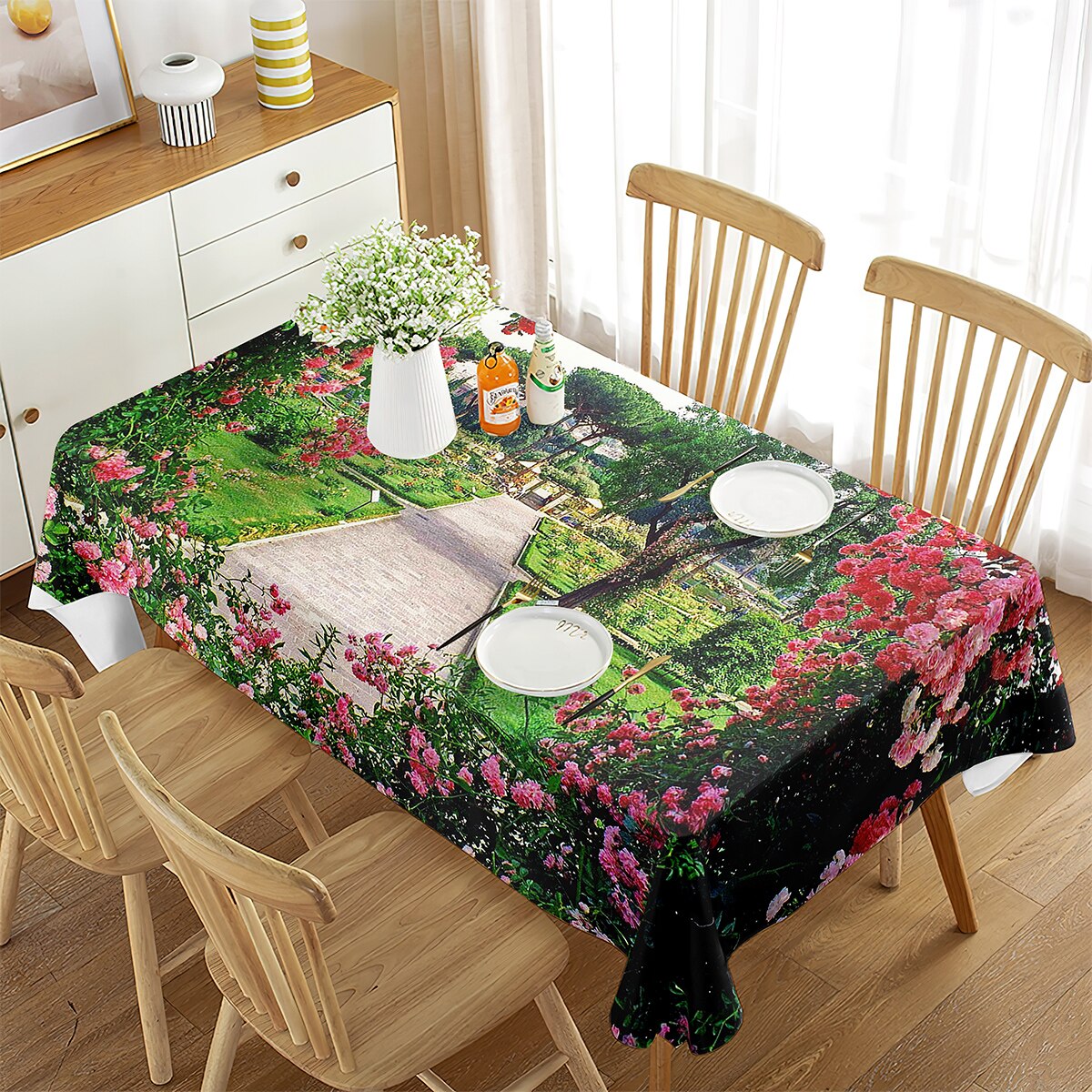 Cotton Tablecloth Flowers Plant Spring Theme Dining Room Outdoor