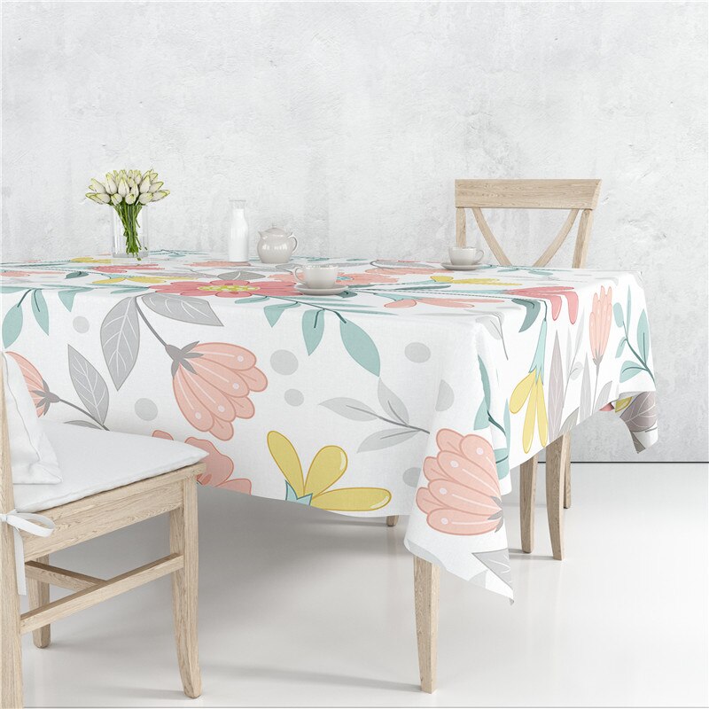 Pastoral Scattered Flower Flax Linen Tablecloth Dustproof Cover Heat Resistant For Kitchen Dining Room Multiple Sizes