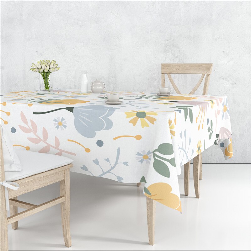 Pastoral Scattered Flower Flax Linen Tablecloth Dustproof Cover Heat Resistant For Kitchen Dining Room Multiple Sizes