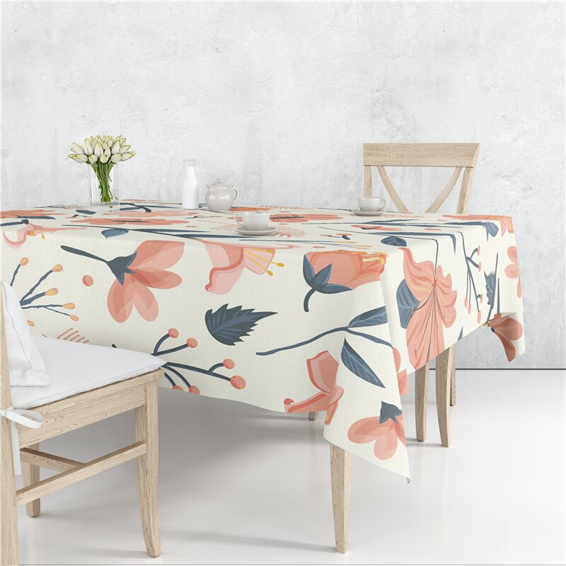 Pastoral Scattered Flower Flax Linen Tablecloth Dustproof Cover Heat Resistant For Kitchen Dining Room Multiple Sizes