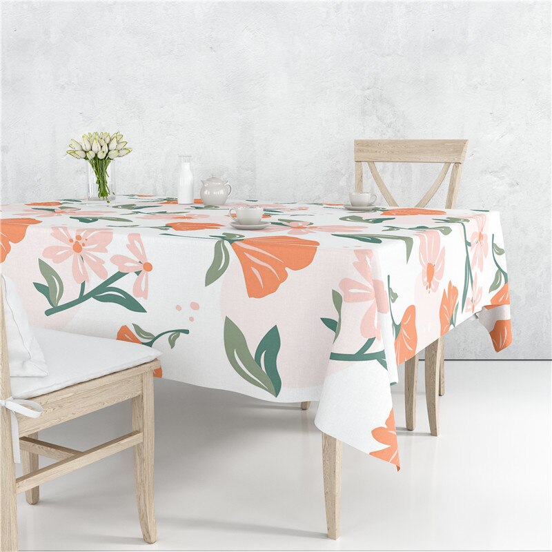 Pastoral Scattered Flower Flax Linen Tablecloth Dustproof Cover Heat Resistant For Kitchen Dining Room Multiple Sizes