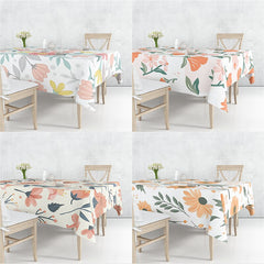 Pastoral Scattered Flower Flax Linen Tablecloth Dustproof Cover Heat Resistant For Kitchen Dining Room Multiple Sizes