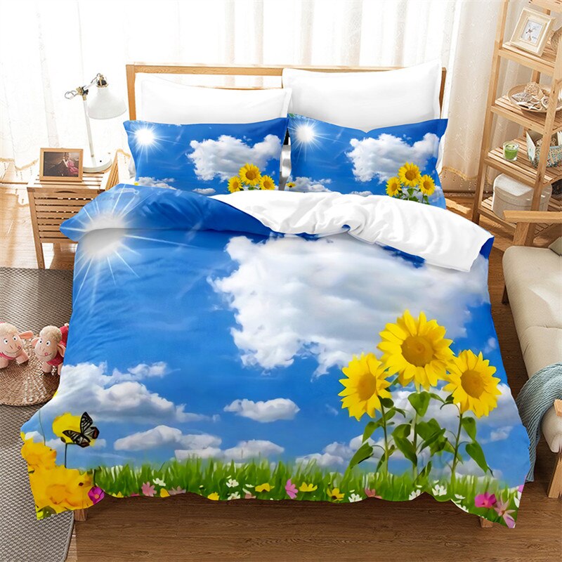 Sunflower Duvet Cover Microfiber Comfort Natural Floral Bedding Set