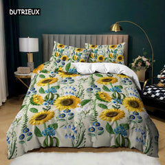 Sunflower Duvet Cover Set King Queen Size Girly Yellow Floral Print Comforter Cover Microfiber Flowers Pattern Twin Bedding Set